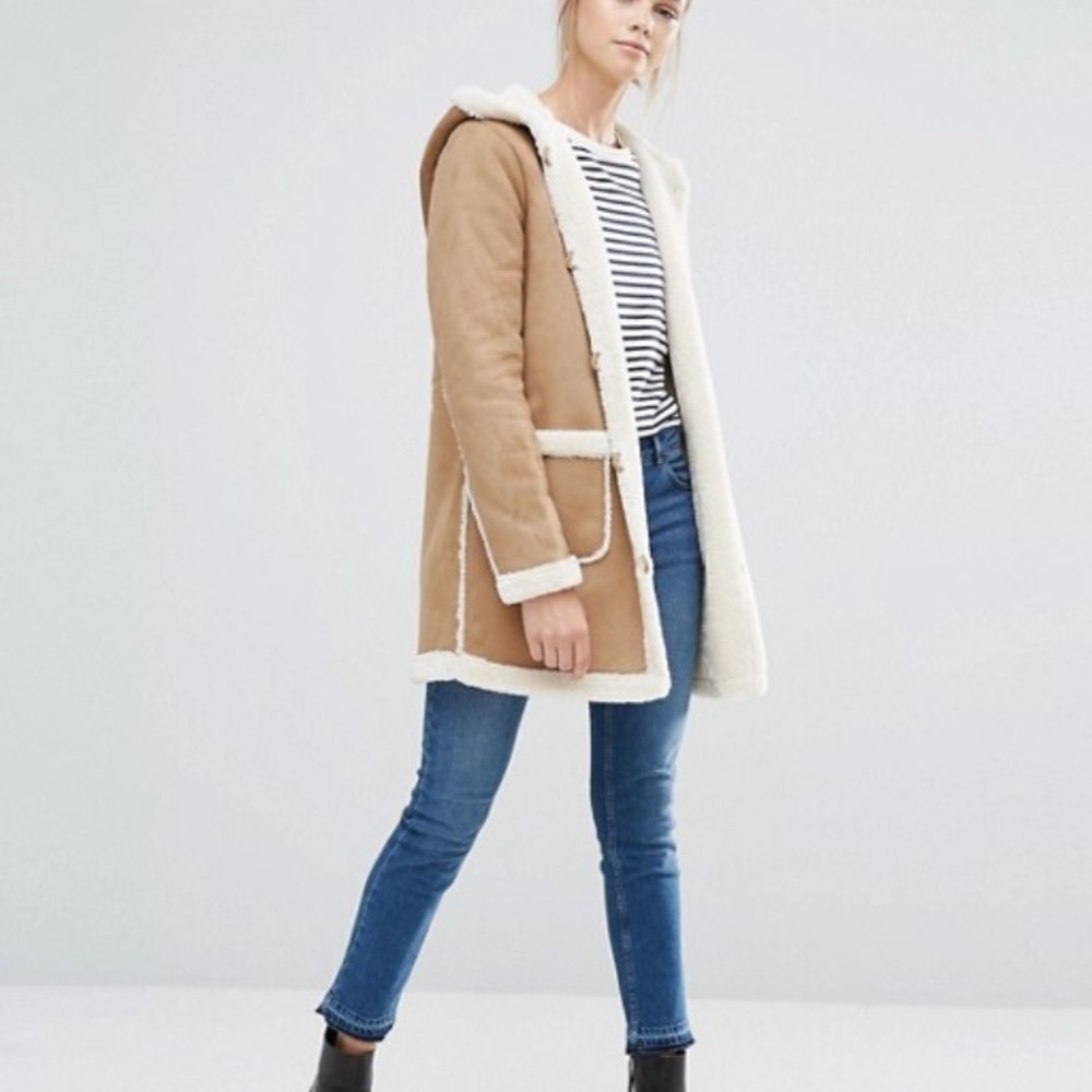 Faux shearling trimmed suede women’s winter coat